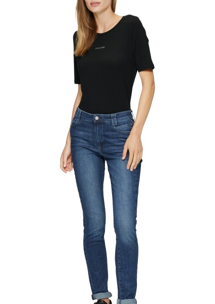 s.Oliver Elastisches T-Shirt mit Label-Print in Schwarz