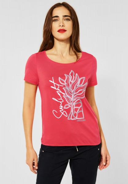 Street One - T-Shirt mit Partprint in Intense Coral