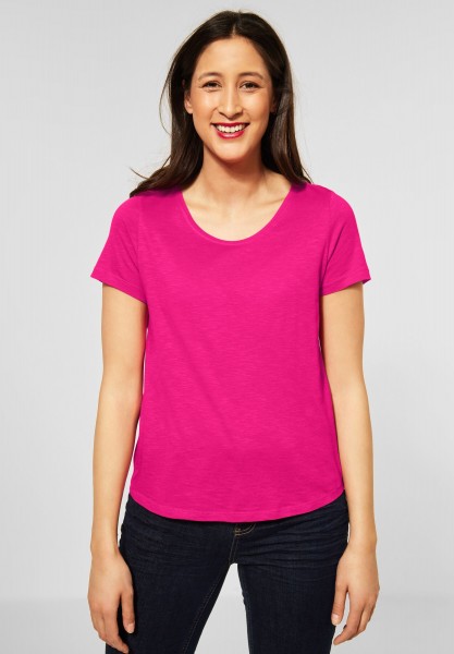 Street One - T-Shirt in Unifarbe in Powerful Pink