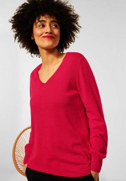 Street One - Pullover mit V-Ausschnitt in Beloved Raspberry