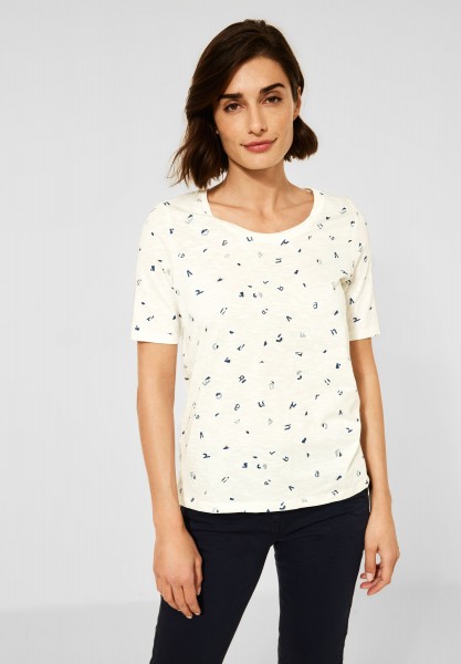 CECIL - T-Shirt mit Minimalprint in Vanilla White