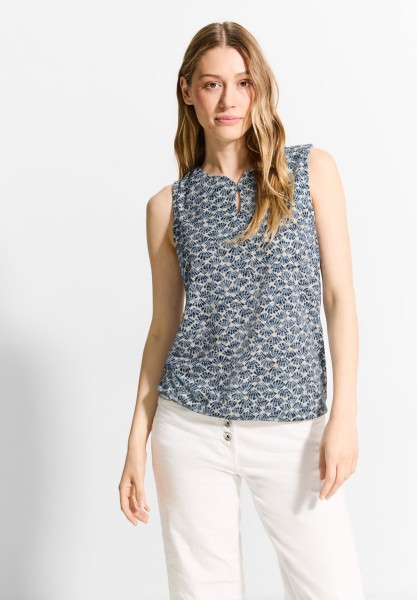 Cecil Burn-Out Print Top in Dark Petrol Blue