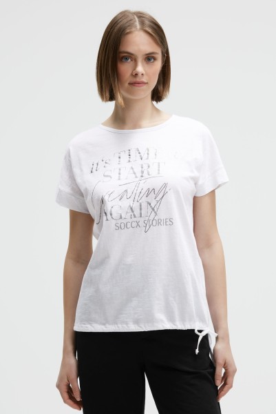 SOCCX T-Shirt mit Bindebandsaum in Opticwhite