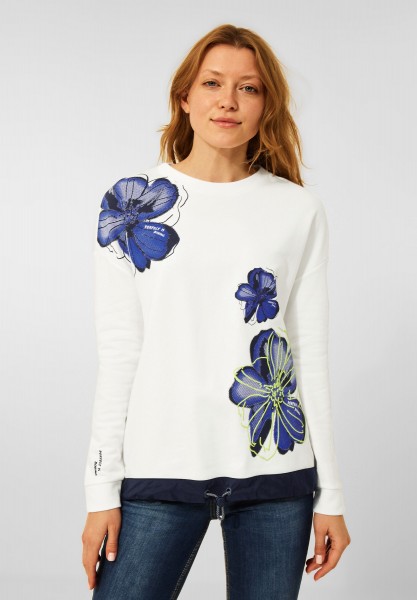 CECIL - Sweatshirt mit Blumenprint in Vanilla White