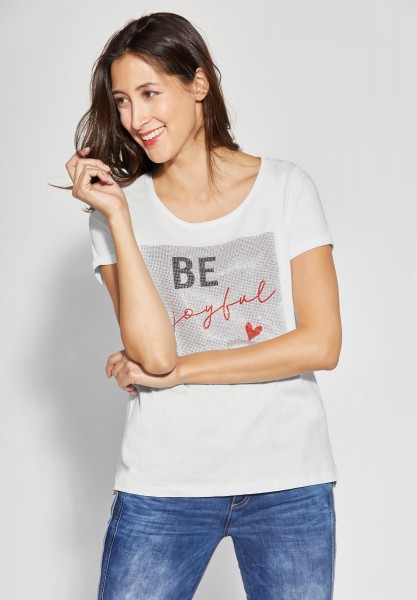 Street One - Shirt mit Wording und Nieten in Off White