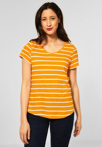 Street One - T-Shirt mit Streifen Muster in Sunset Yellow