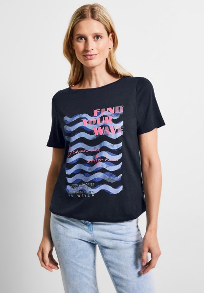 Cecil Wave Fotoprint Shirt in Deep Blue
