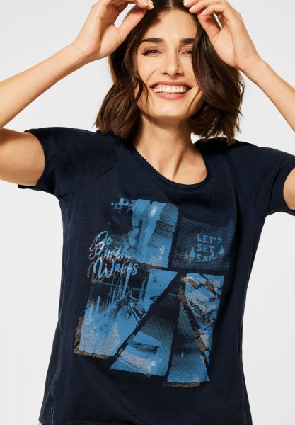 CECIL - T-Shirt mit Fotoprint in Deep Blue