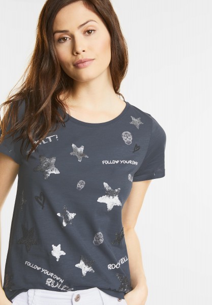 Street One - Shirt mit Sternen in Baltic Grey