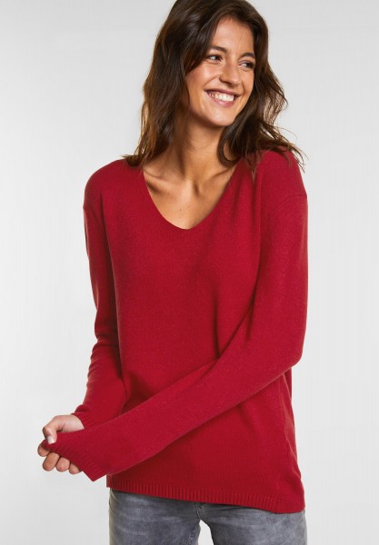 Street One Cosy V-Neck Pullover in Pure Red
