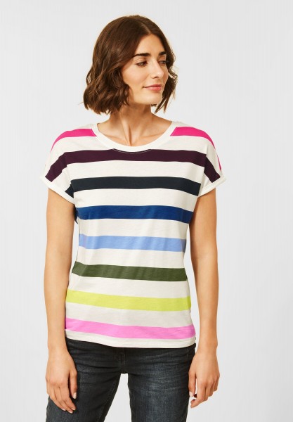 CECIL - T-Shirt mit Multicolour in Vanilla White