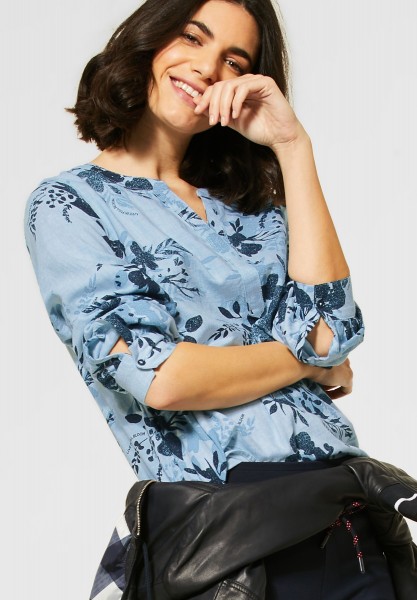 CECIL - Bluse mit Blumen-Print in Blue Melange