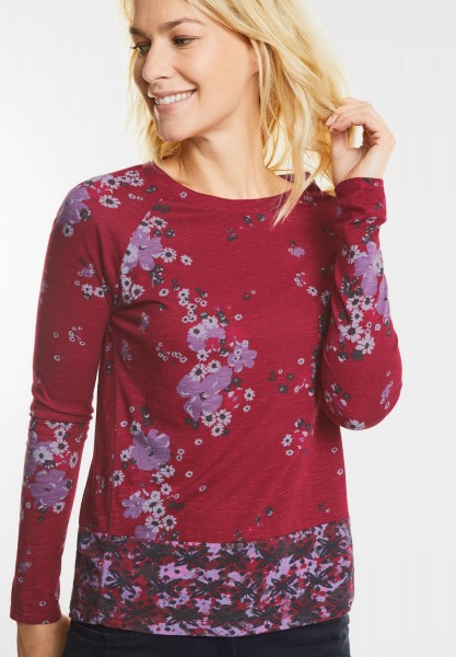 CECIL - Blüten Print Langarm Shirt in Cranberry Red