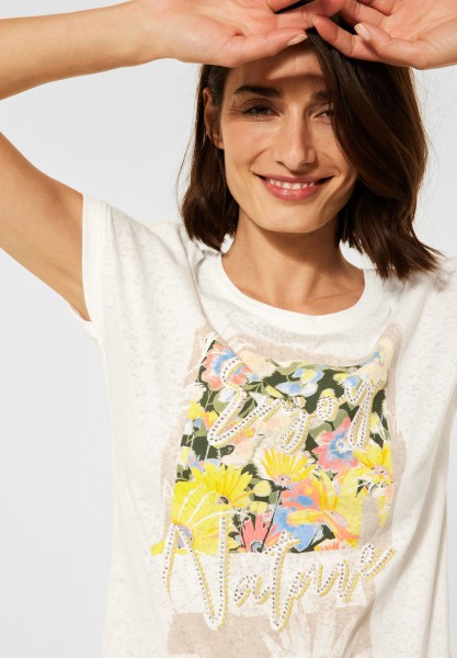 CECIL - T-Shirt mit Print in Pure Off White