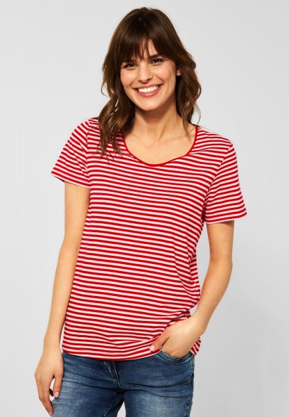 CECIL - T-Shirt mit Streifenmuster in Vibrant Red