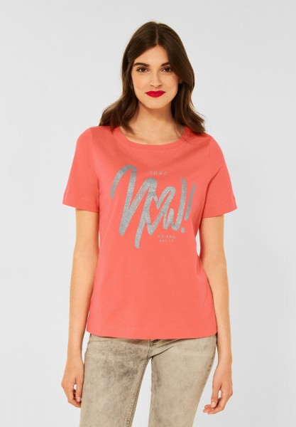 Street One - T-Shirt mit Wordingprint in Sunset Coral