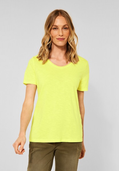 CECIL - Basic T-Shirt in Unifarbe in Soft Lemon Yellow