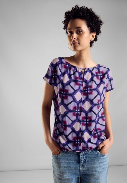 Street One Print Materialmix T-Shirt in Bellflower Lilac