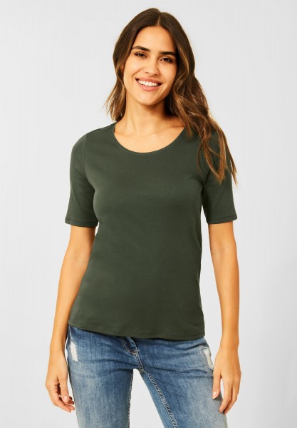CECIL - T-Shirt in Unifarbe in Utility Olive