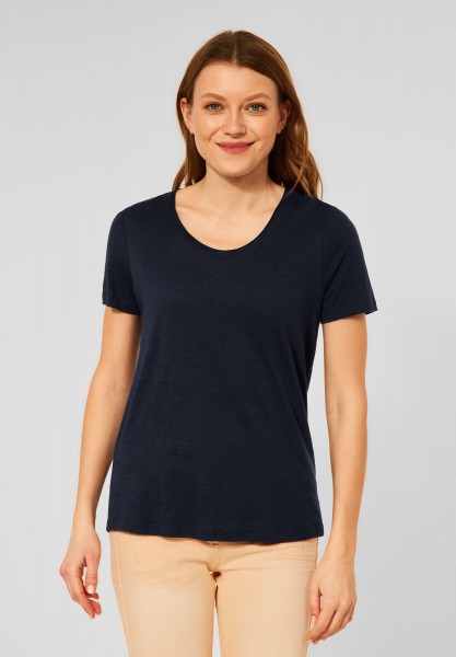 CECIL - Basic T-Shirt in Unifarbe in Deep Blue