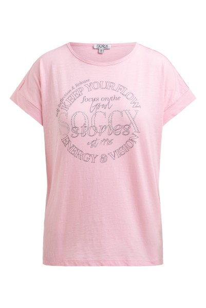 SOCCX T-Shirt mit Wording Print und Nieten in Smooth Rose