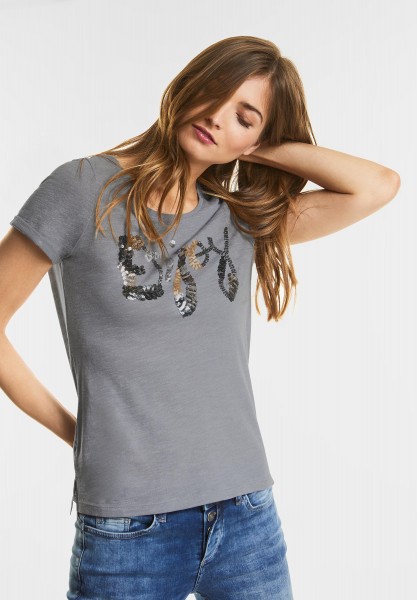 Street One - T-Shirt mit Pailletten in Shiny Grey Melange