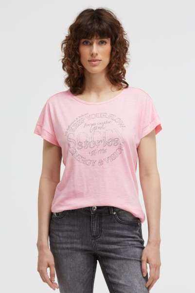 SOCCX T-Shirt mit Wording Print und Nieten in Smooth Rose