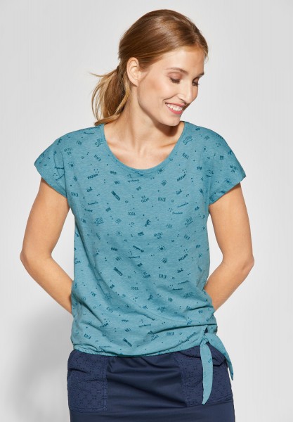 CECIL - Shirt mit allover Print in Cool Lagoon Blue
