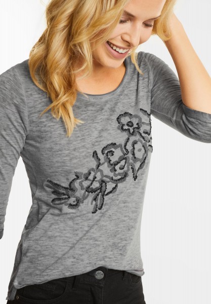 CECIL - Shirt mit Blütenstickerei in Dark Silver