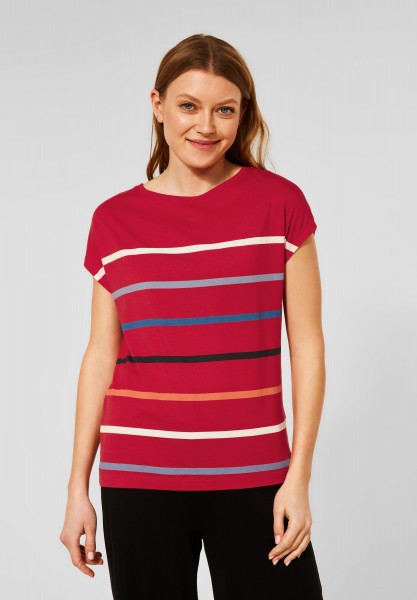CECIL - T-Shirt im Streifenprint in Vibrant Red