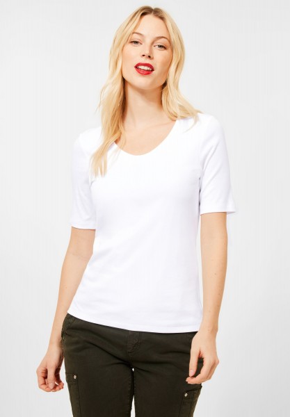Street One - T-Shirt mit V-Ausschnitt in White