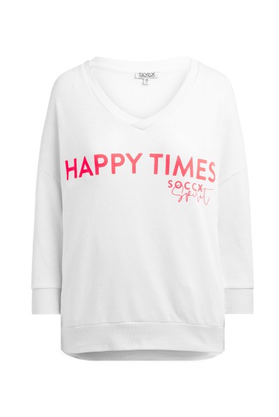 SOCCX Sweatshirt mit Wording Print und 3/4-Arm in Opticwhite