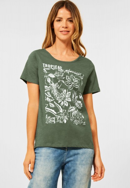 CECIL - T-Shirt mit Fotoprint in Desert Olive Green