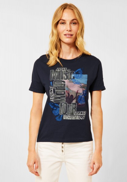 CECIL - T-Shirt mit Frontprint in Deep Blue