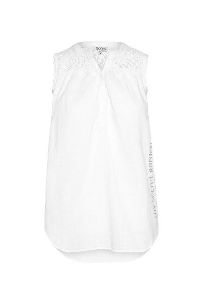 SOCCX Ärmellose Bluse mit Lochmuster in Opticwhite