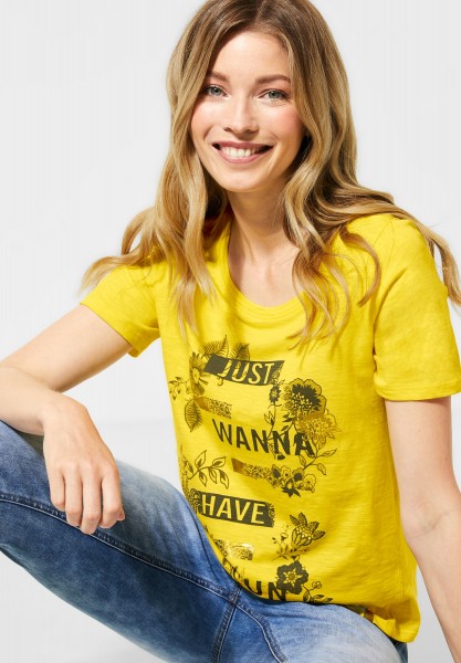 CECIL - T-Shirt mit Schriftzug in Radiant Yellow