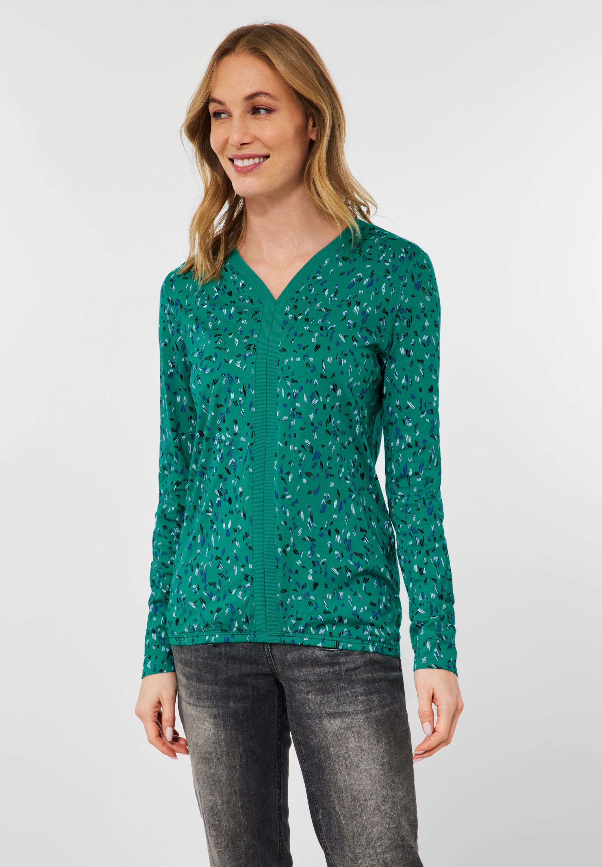 CECIL Langarmshirt in Smaragd Green im SALE reduziert B318984-34405 -  CONCEPT Mode | V-Shirts