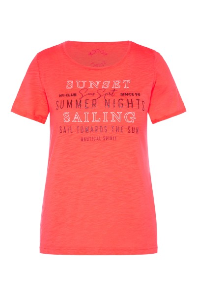 SOCCX T-Shirt mit Rundhals und Wording Print in Flashy Red