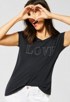 Street One - T-Shirt mit Nieten-Schrift in Neo Grey