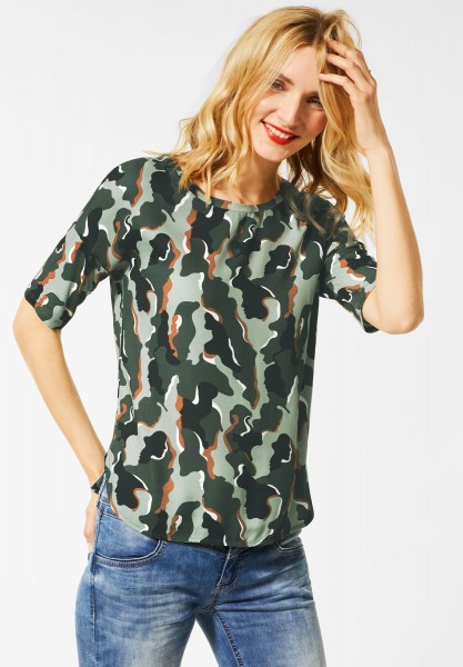 Street One - Shirt mit Allover Muster in Shady Olive