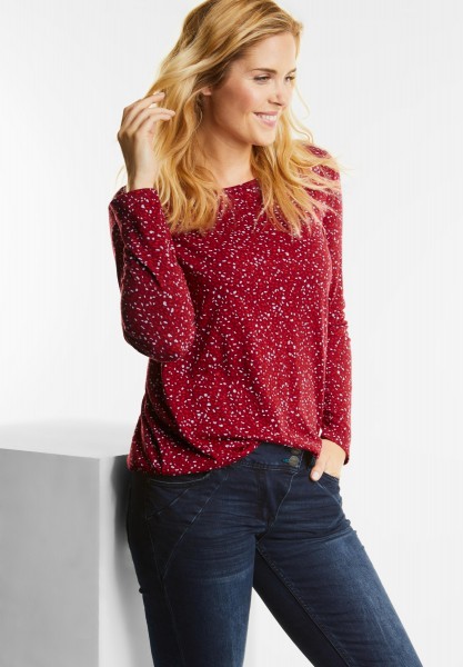 CECIL - Miniprint Longsleeve Melia in Cranberry Red