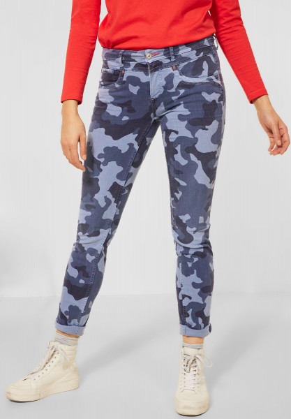Street One - Casual Fit Camouflage Hose in Blue Camouflage Overdye