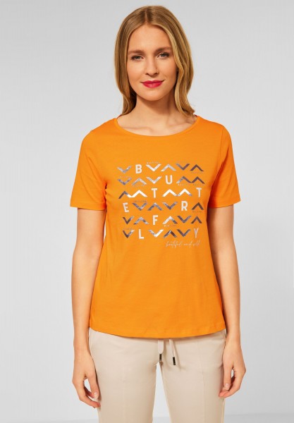 Street One - T-Shirt mit Folienprint in Sunset Yellow