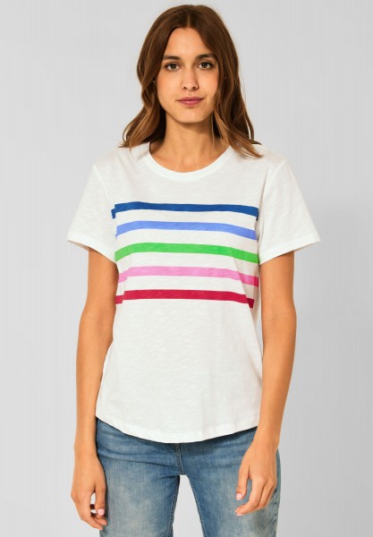 CECIL - T-Shirt mit Streifenmuster in Vanilla White