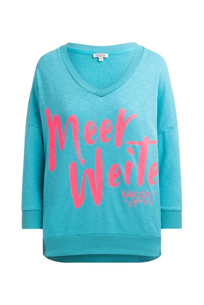 SOCCX Sweatshirt mit Wording Print und 3/4-Arm in Ocean Flash