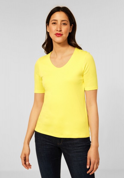 Street One - T-Shirt mit V-Ausschnitt in Merry Yellow