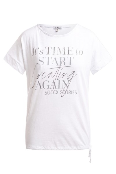 SOCCX T-Shirt mit Bindebandsaum in Opticwhite