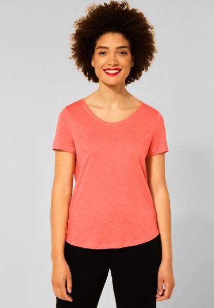 Street One - T-Shirt in Unifarbe in Sunset Coral