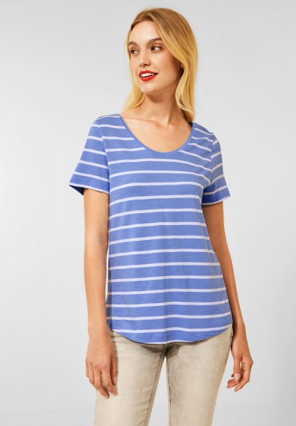 Street One - T-Shirt mit Streifen Muster in Dream Blue
