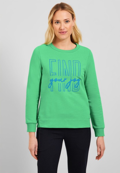 CECIL - Basic Sweatshirt mit Wording in Smash Green